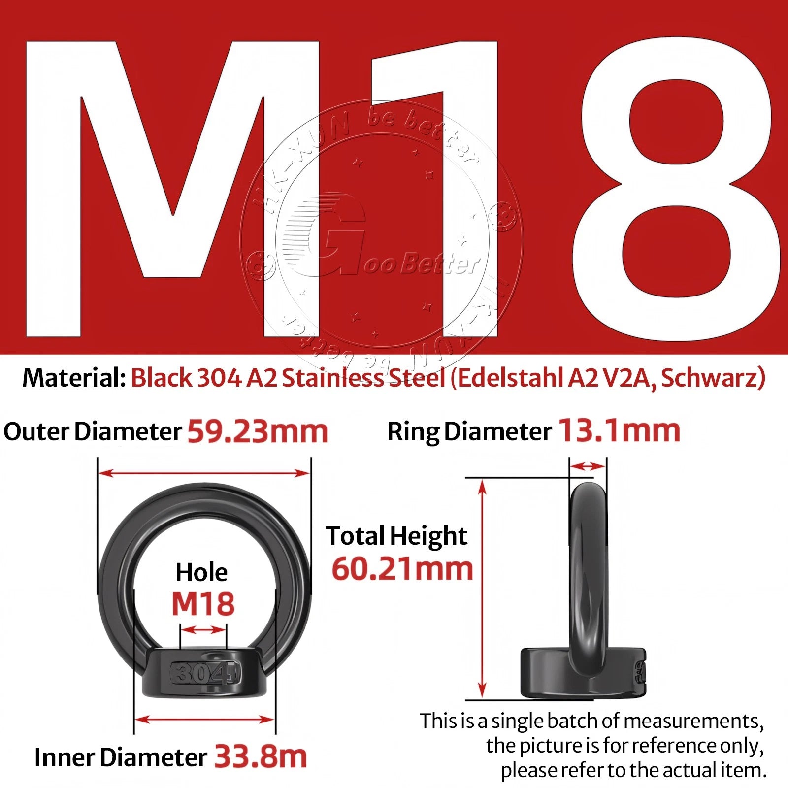 A2 304 Grade Black Stainless Steel Lifting Eye Nuts-Bolts M3 M4 M5 M6 M8 - M24