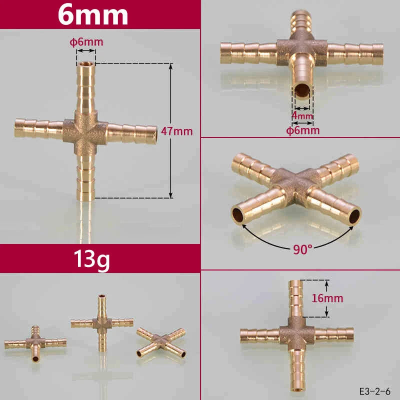 Brass Hose Tail Fittings – Barb Connector Straight Tee Y-Shape 90° Elbow Cross | Air Water Pipe Adapter