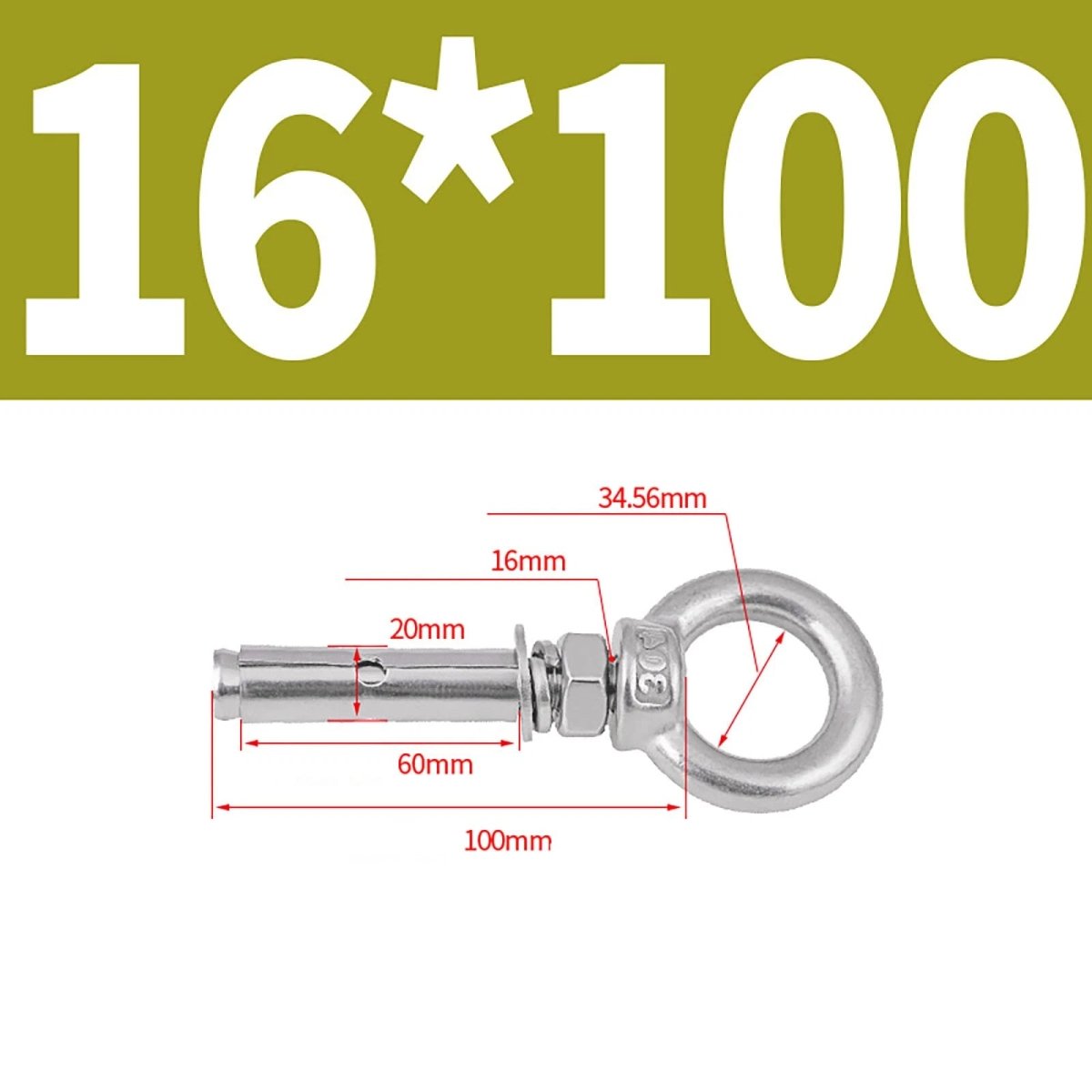 Closed Hook Eye Bolt with Rawl Shield Wall Anchor — A2 Stainless Steel (M6–M20) - HomeDIYer