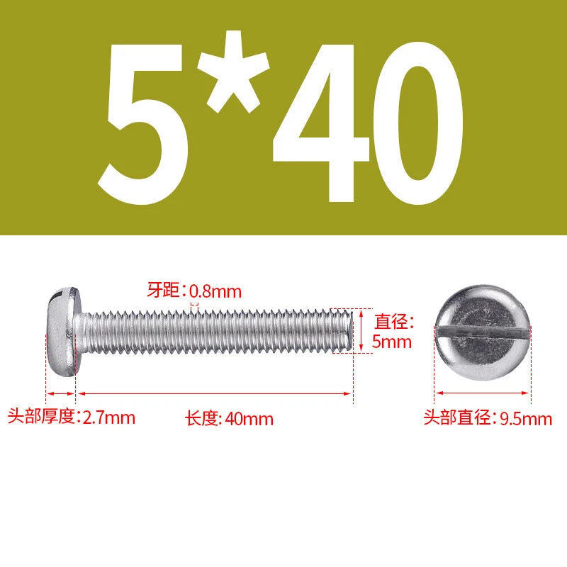 M4 M5 M6 M8 M10 A2 Stainless Steel Machine Screws - Slotted Pan Head Bolts DIN85