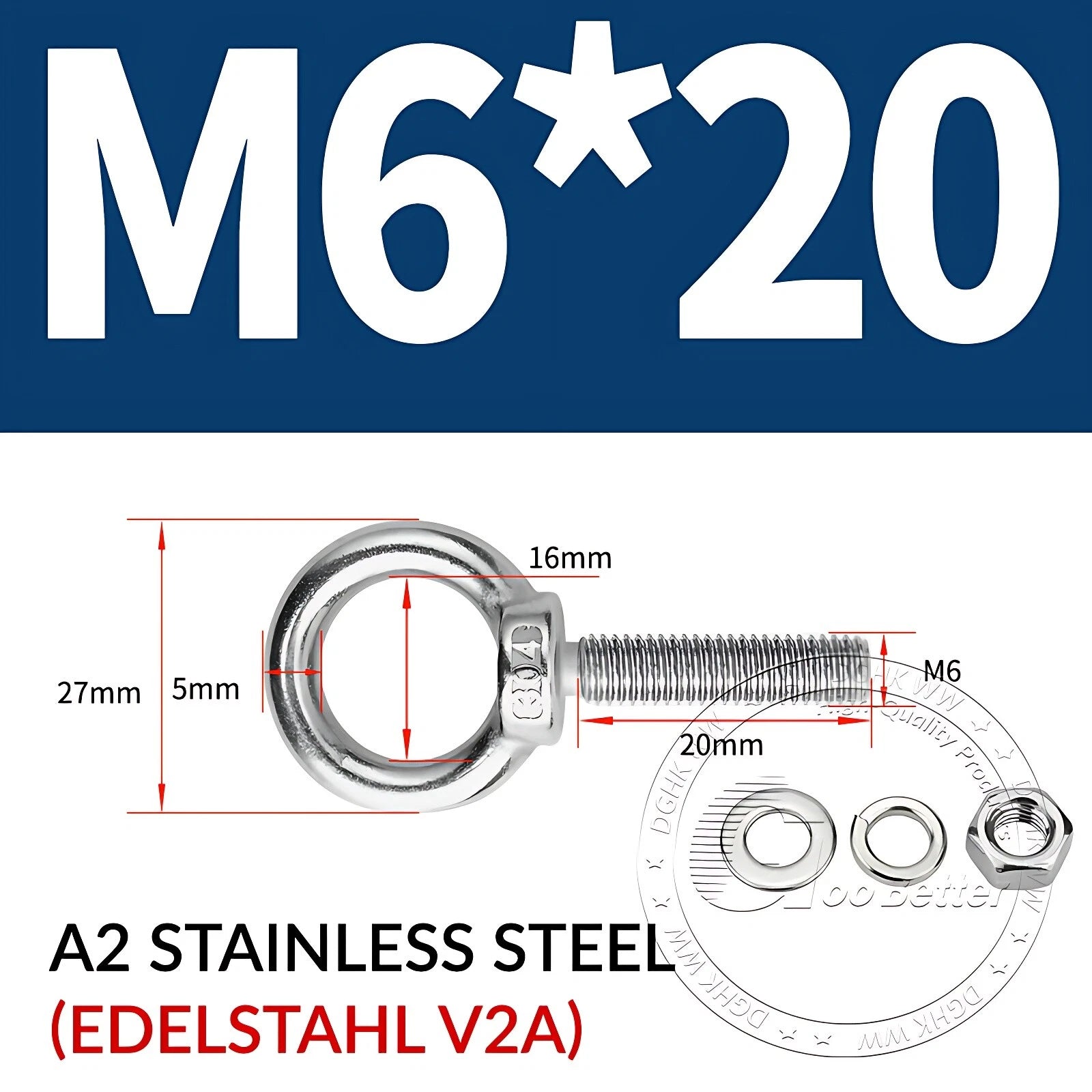 LIFTING EYE BOLTS NUTS & WASHERS A2 STAINLESS STEEL M3 M4 M5 M6 M8 M10 M12 - M30