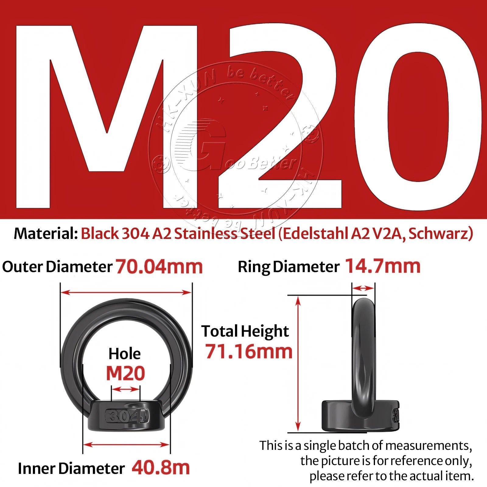 A2 304 Grade Black Stainless Steel Lifting Eye Nuts-Bolts M3 M4 M5 M6 M8 - M24