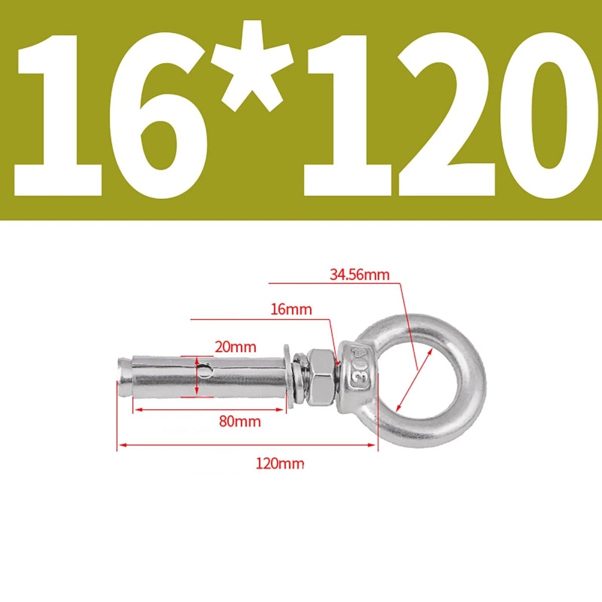 Closed Hook Eye Bolt with Rawl Shield Wall Anchor — A2 Stainless Steel (M6–M20) - HomeDIYer