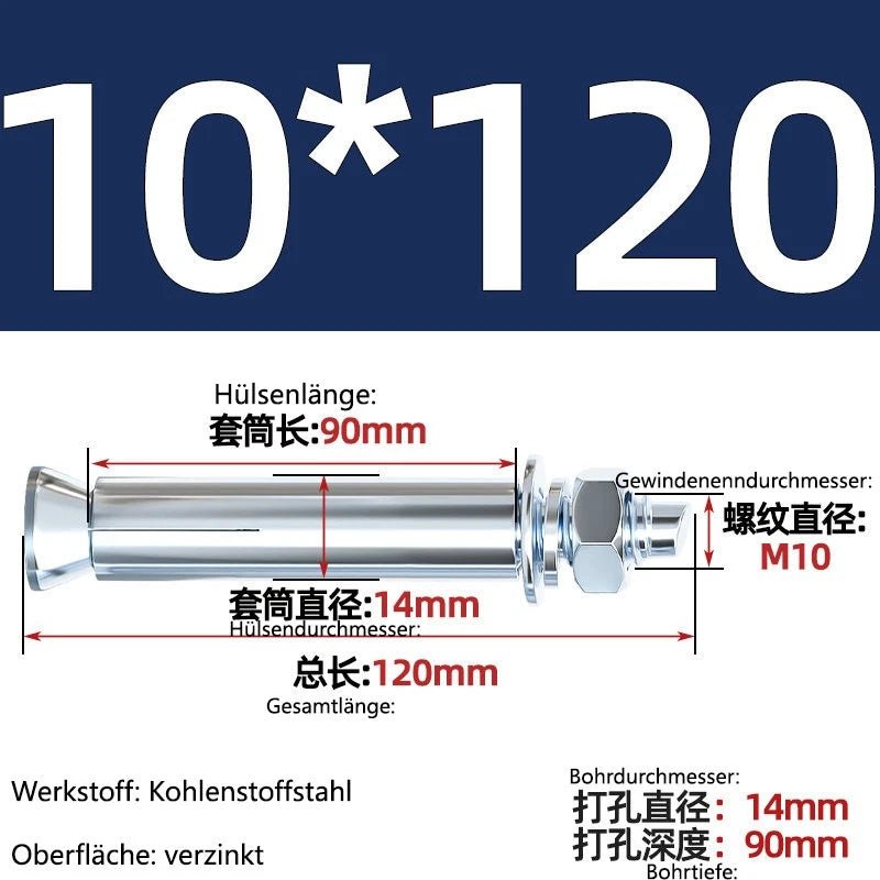 Sleeve Anchor Expansion Bolts for Concrete – Galvanised Carbon Steel M6 to M20 - HomeDIYer