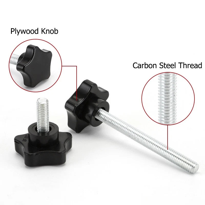 Thumb Screws M8 Hand Knob Bolts Plastic Five-Star Head Black Length 20-80mm
