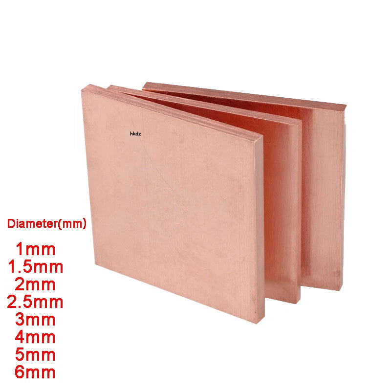T2 Pure Copper Plate Sheet Thick 1mm-6mm Cu Metal Block Laser Cut 100/200/300mm