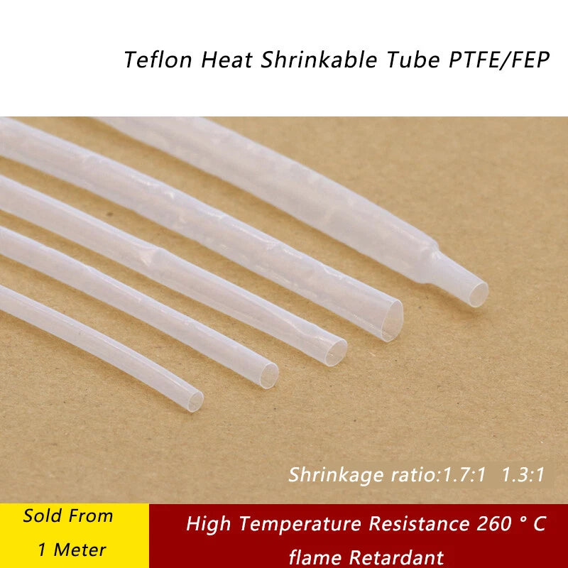 PTFE Heat Shrink Tubing – Transparent Electrical Sleeving, 0.5mm to 40mm, 1.7:1 & 4:1 Shrink Ratio
