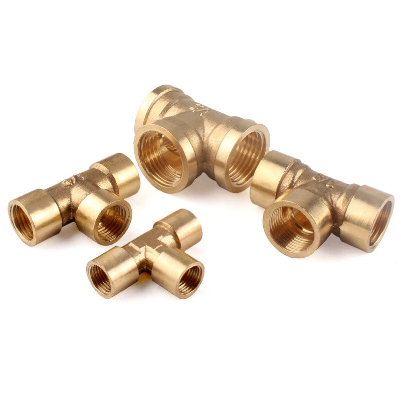 BSP Brass Tee Fitting – 90° Equal Tee Pipe Connector, Female & Male Thread, 1/8" to 1/2"