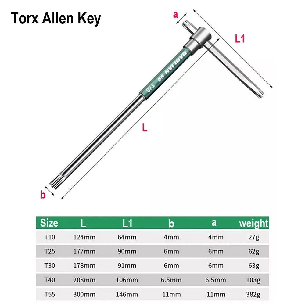 Long Sliding T-handle Allen Hex Key Wrench Set 2-10mm Torx Allen Key Set T10-T50