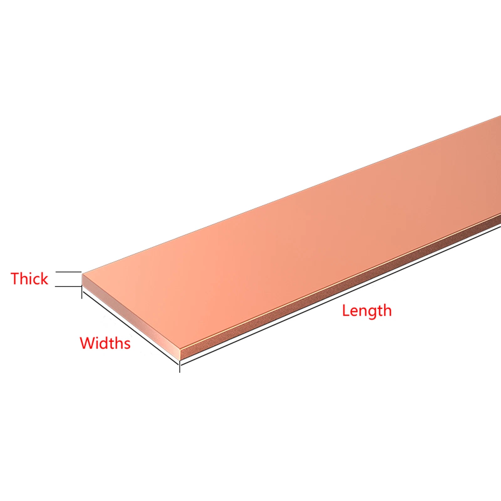 Copper Flat Bar Thick 1-50mm T2 99.9% Pure Cu Solid Metal Plate Length 1 Meter