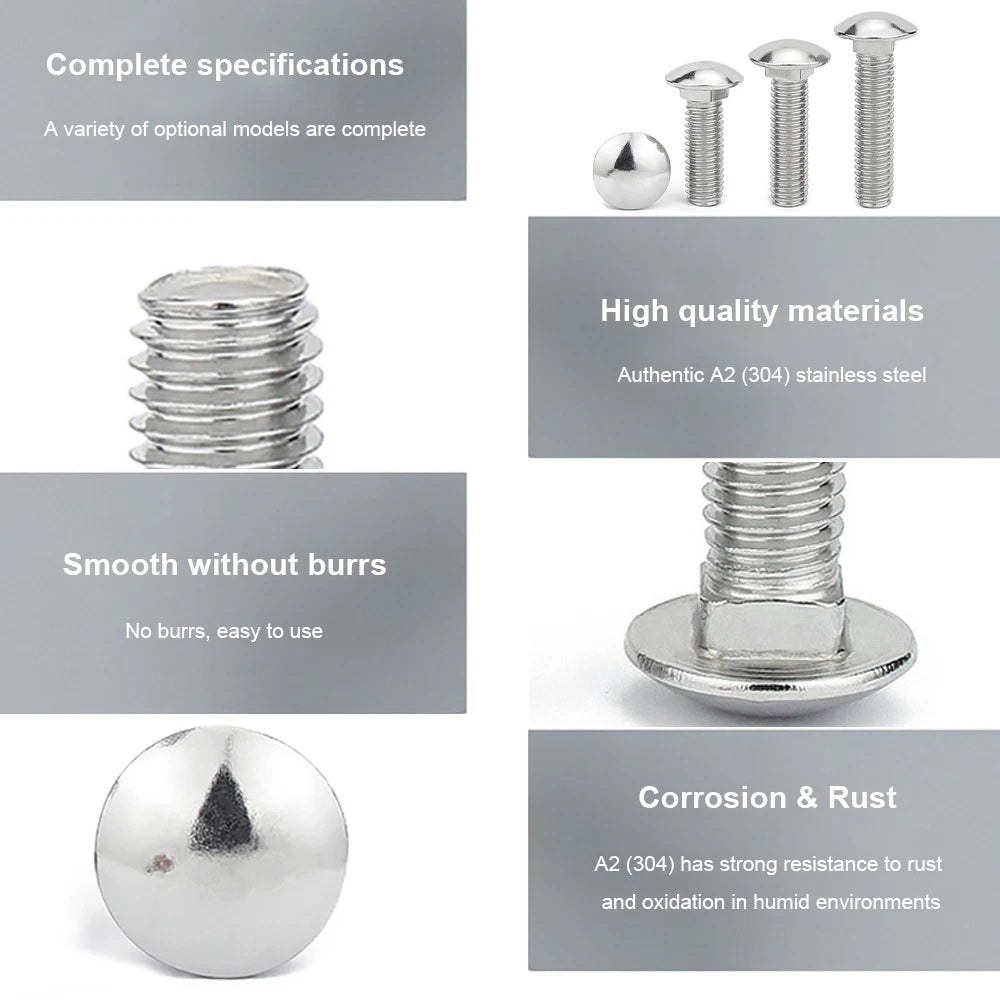 M4–M12 Carriage Bolts A2 Stainless Steel | Cup Square Neck Screws