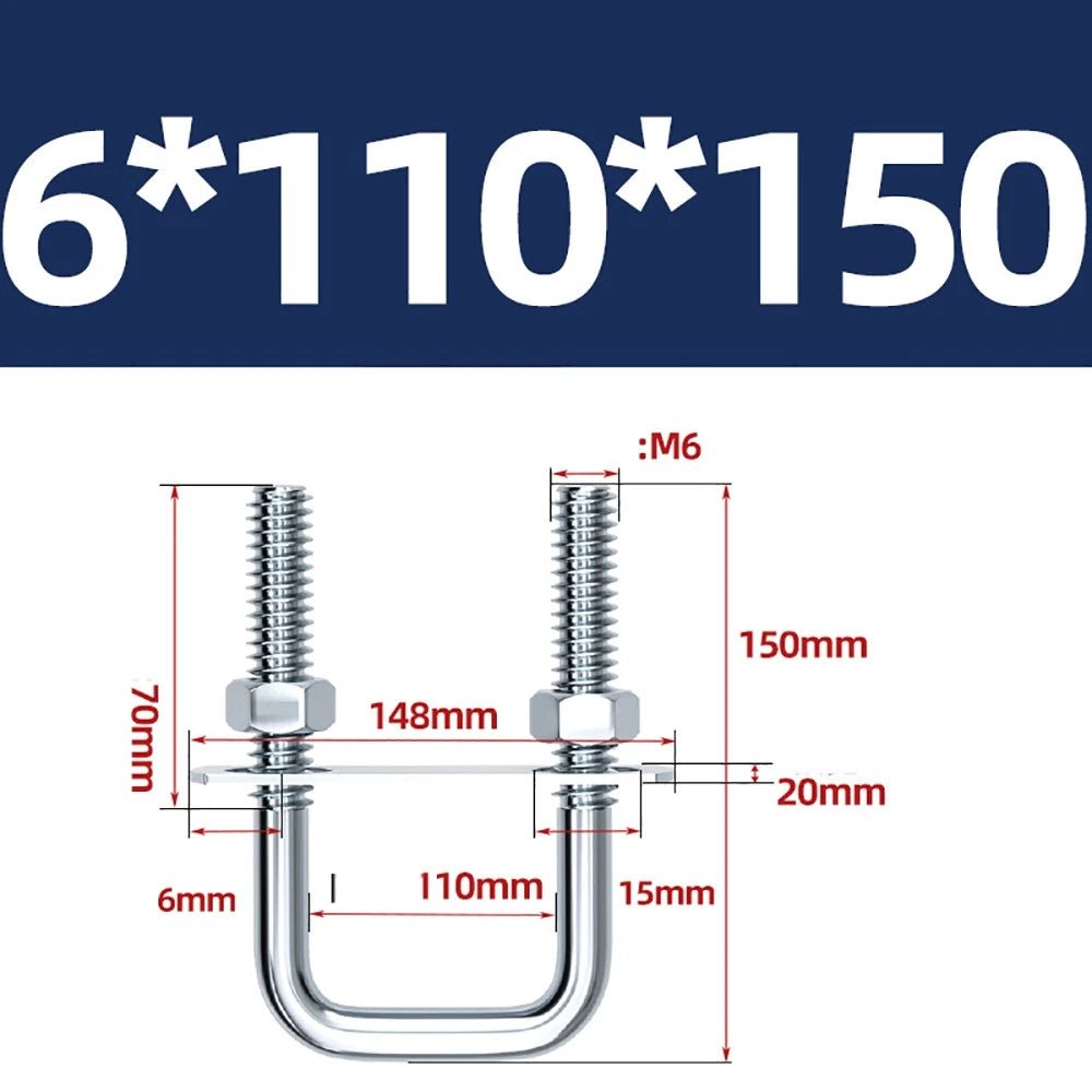 Square U - Bolts with Plate and Nuts – M6 M8 M10 M12 Zinc Plated, Trailer & Pipe Clamp Fasteners - HomeDIYer