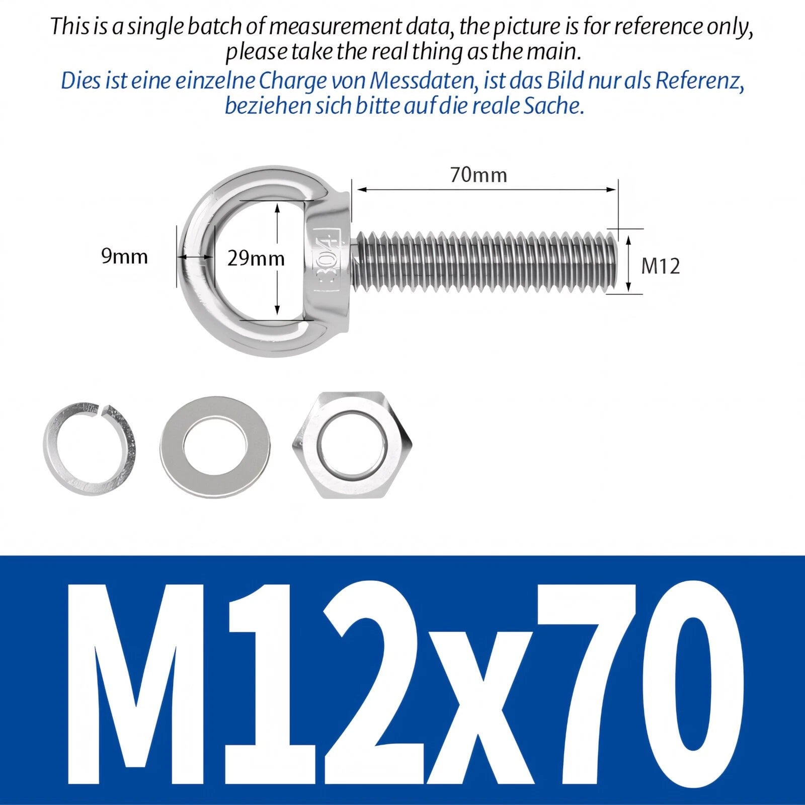 M8 M10 M12 Eye Bolts Kit Screws Nut Washer Long Boat Stainless Steel A2 304