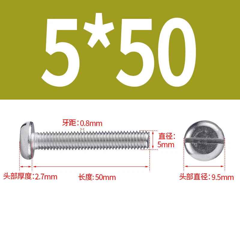 M4 M5 M6 M8 M10 A2 Stainless Steel Machine Screws - Slotted Pan Head Bolts DIN85