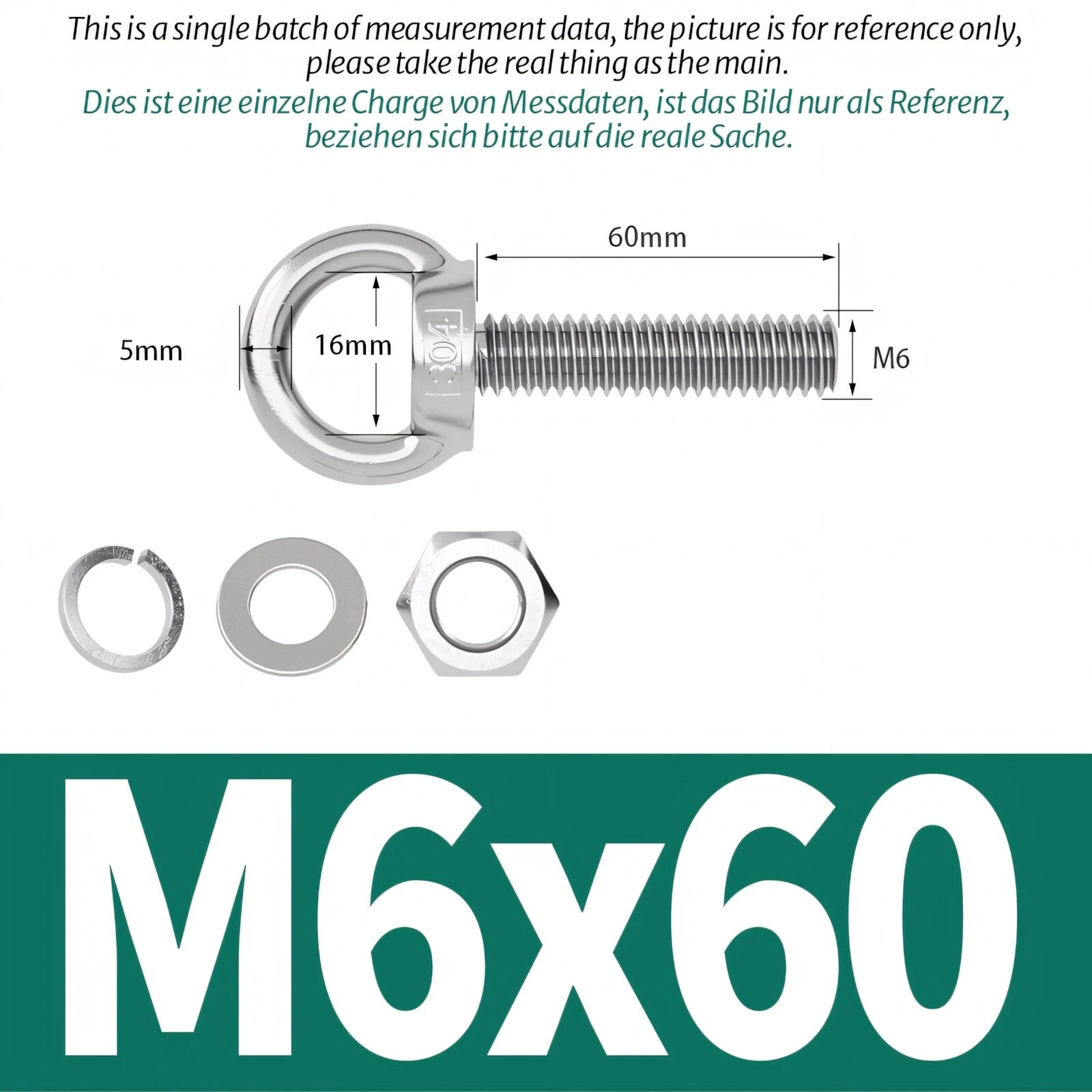 M3 M4 M5 - M20 Eye Bolts Kit Screws Nut Washer Long Boat Stainless Steel A2 304