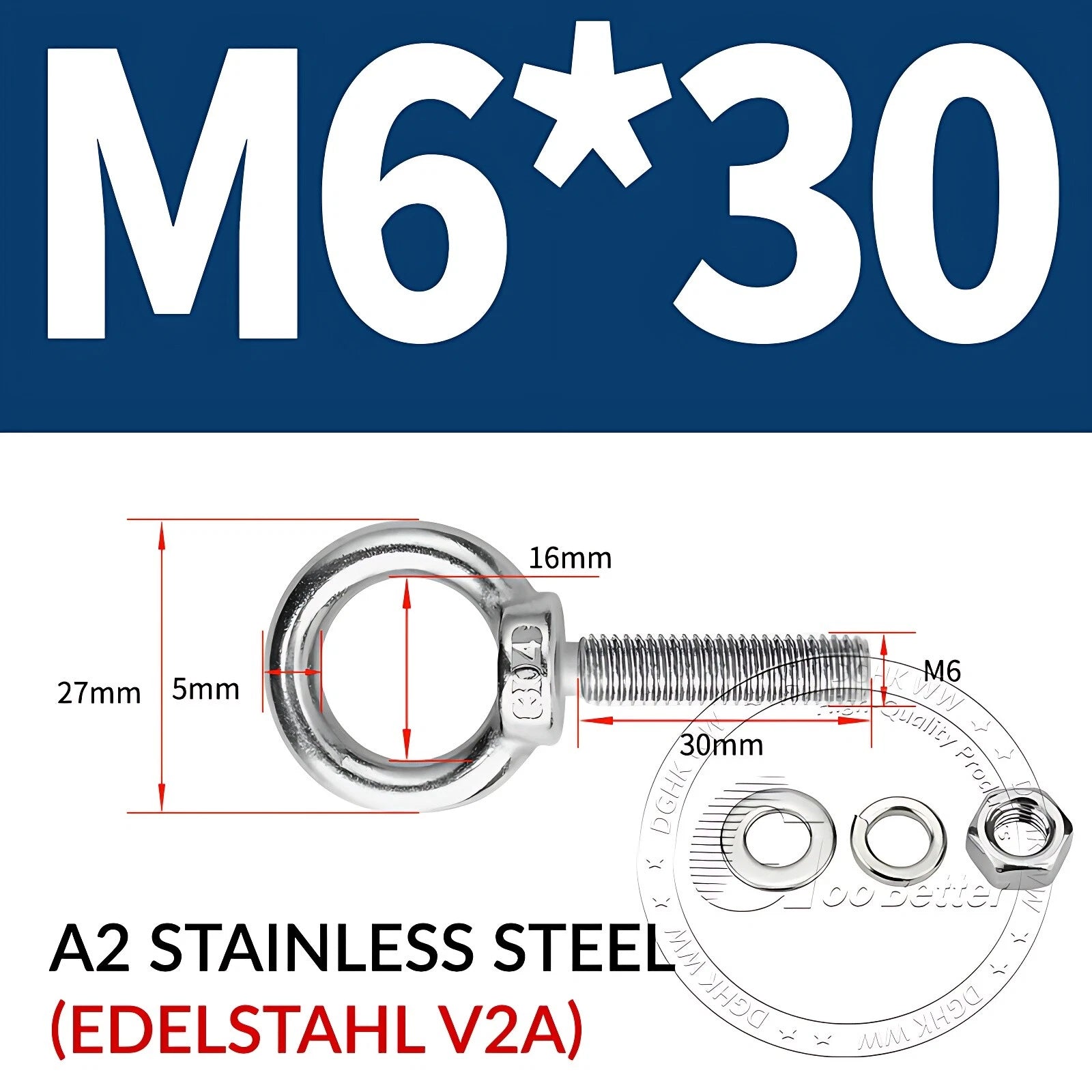 LIFTING EYE BOLTS NUTS & WASHERS A2 STAINLESS STEEL M3 M4 M5 M6 M8 M10 M12 - M30