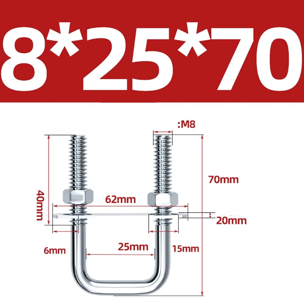 Square U - Bolts with Plate and Nuts – M6 M8 M10 M12 Zinc Plated, Trailer & Pipe Clamp Fasteners - HomeDIYer