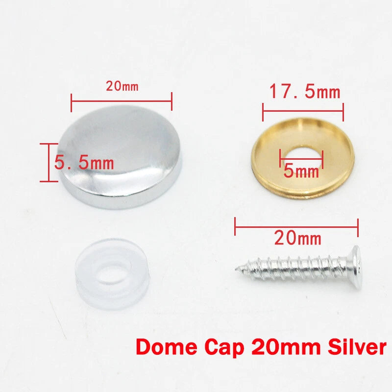Mirror Screw Cover Caps 10–25mm – Brass Decorative Disc Plates, Flat & Dome, Silver & Gold