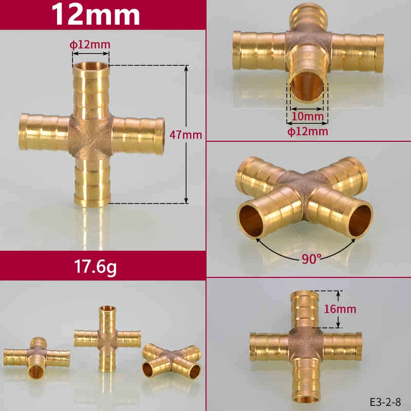 Brass Hose Tail Fittings – Barb Connector Straight Tee Y-Shape 90° Elbow Cross | Air Water Pipe Adapter
