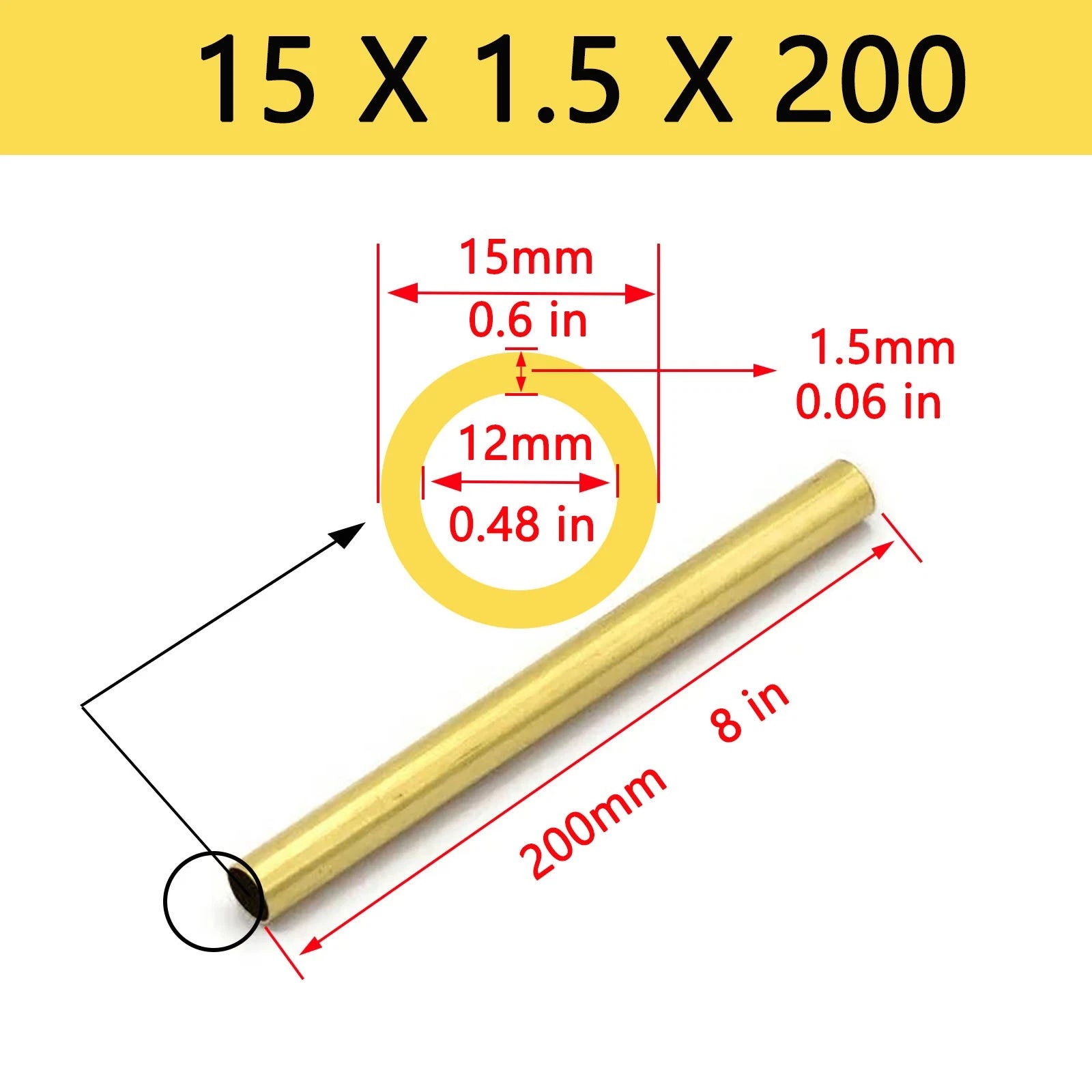 Brass Round Tube Pipe | OD 6–26mm | Wall 0.5–2mm | 200mm Length