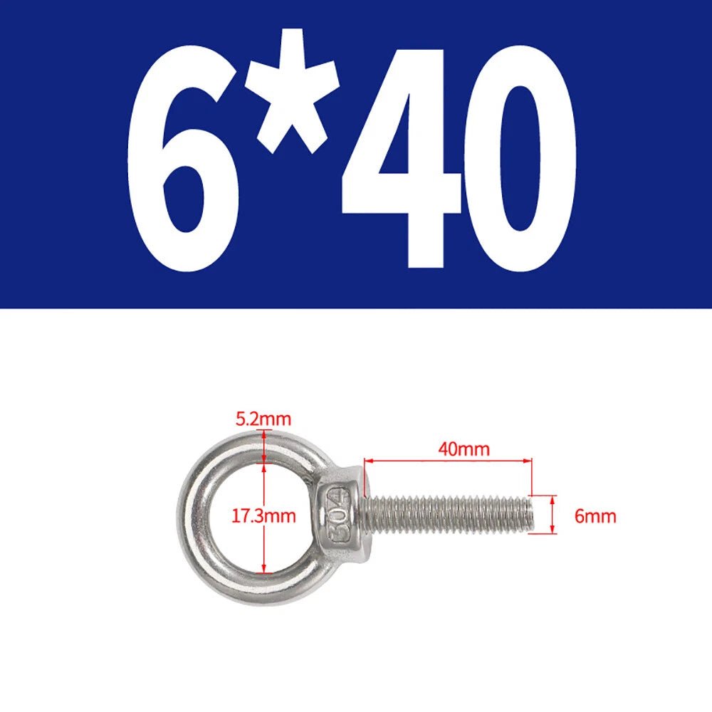 A2 Stainless Steel Lifting Eye Bolts DIN 580 — M3 M4 M5 M6 M8, 9mm–200mm - HomeDIYer