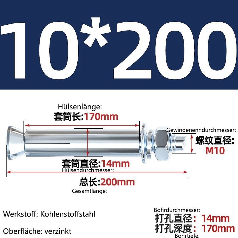 Sleeve Anchor Expansion Bolts for Concrete – Galvanised Carbon Steel M6 to M20 - HomeDIYer