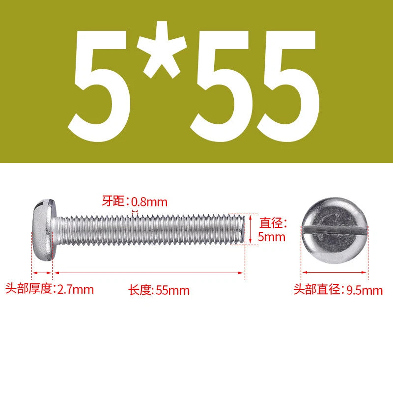 M4 M5 M6 M8 M10 A2 Stainless Steel Machine Screws - Slotted Pan Head Bolts DIN85