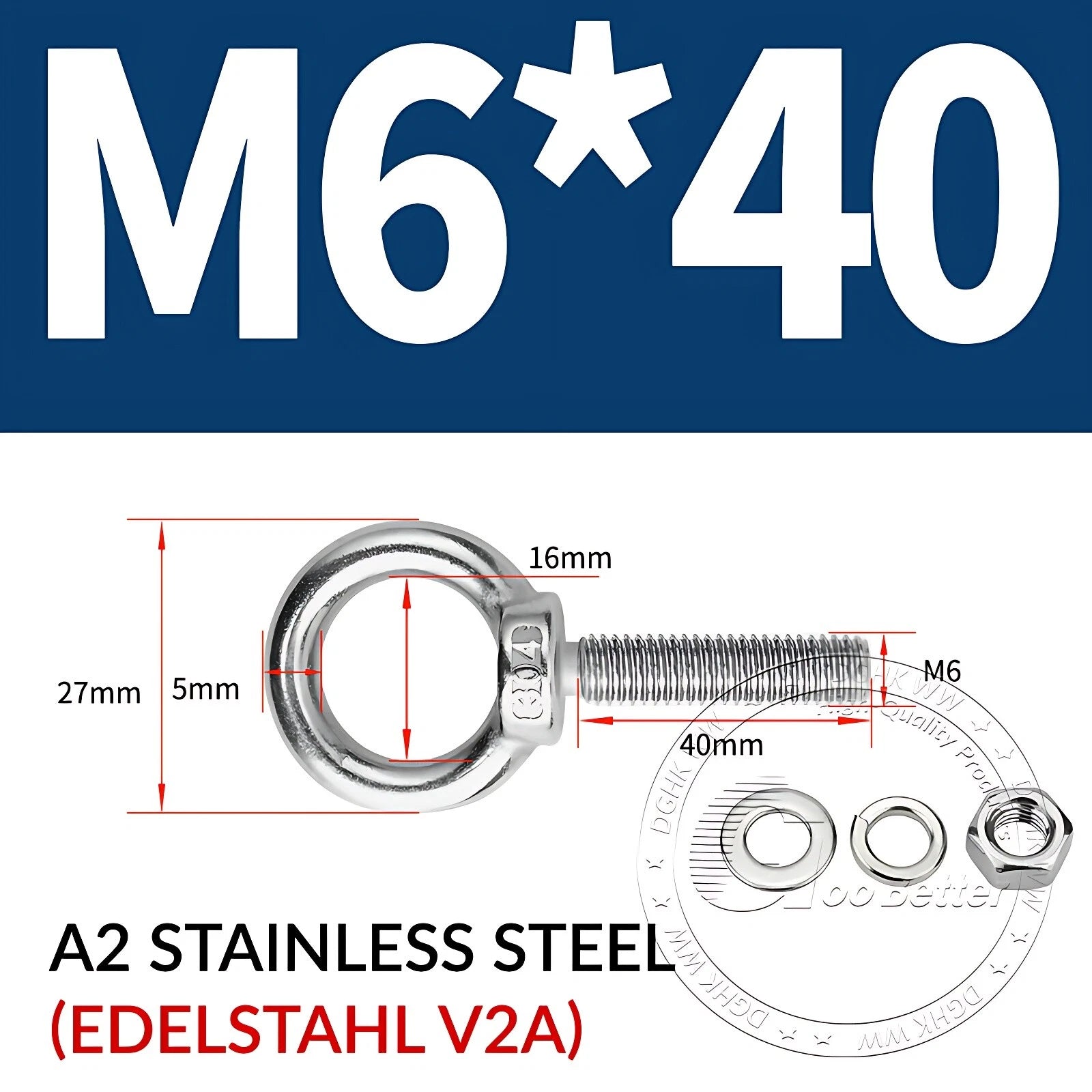 LIFTING EYE BOLTS NUTS & WASHERS A2 STAINLESS STEEL M3 M4 M5 M6 M8 M10 M12 - M30