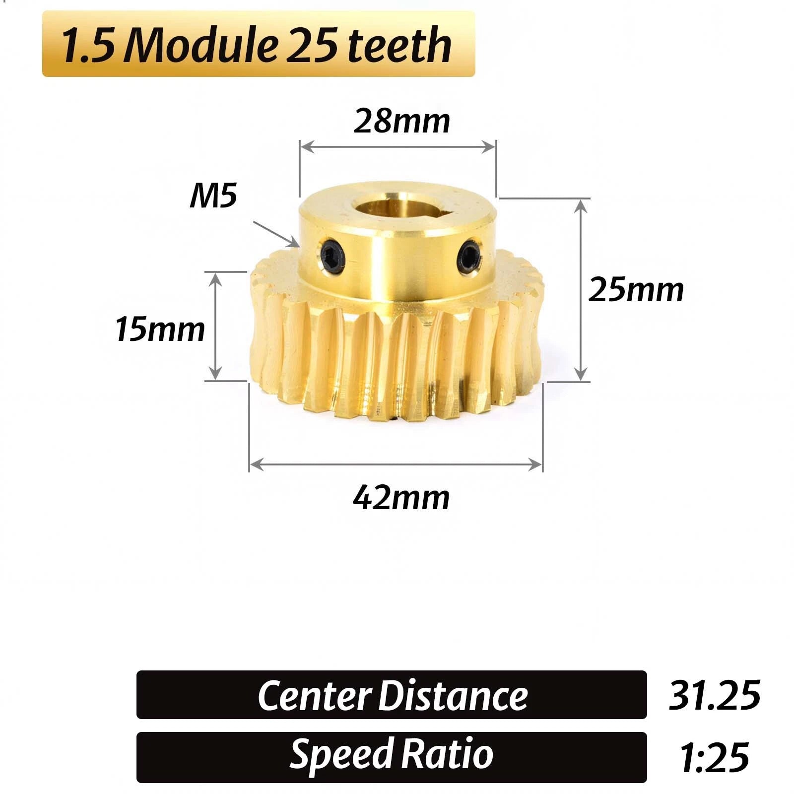 0.5/0.8/1/1.5 Module 20T to 60T Gear Copper Worm Wheel Gear & Worm Gear Shaft