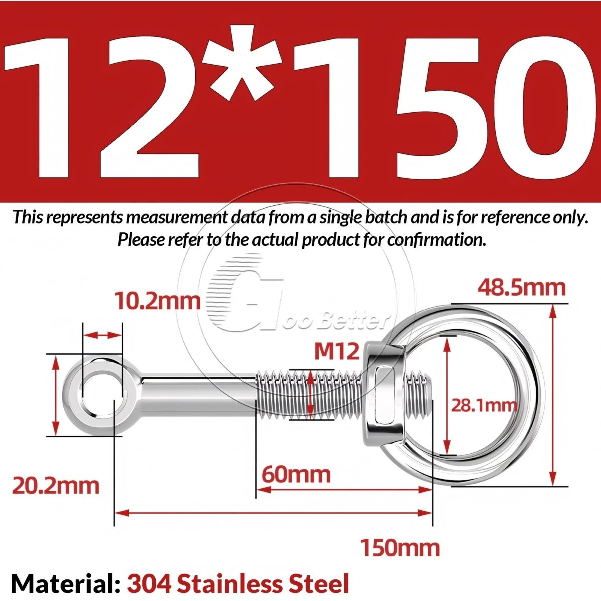 M10 M12 M14 Stainless Steel Eye Bolt & Eye Nut Set — A2 - 304, Threaded Lifting Ring - HomeDIYer