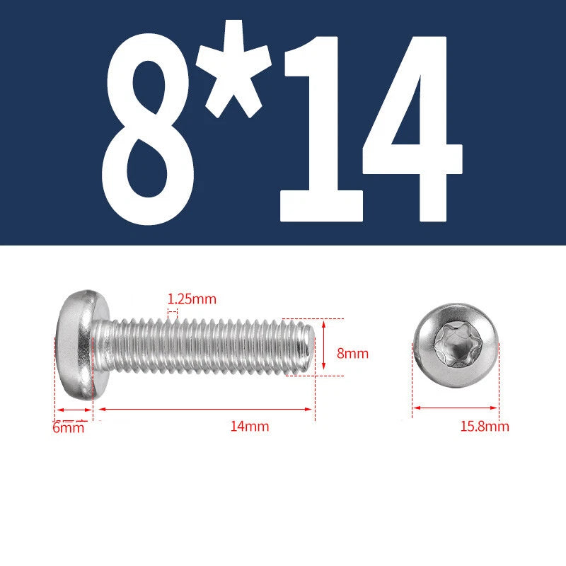 M6 M8 M10 A2 STAINLESS STEEL TORX PAN HEAD MACHINE SCREWS HEXOBULAR BOLTS