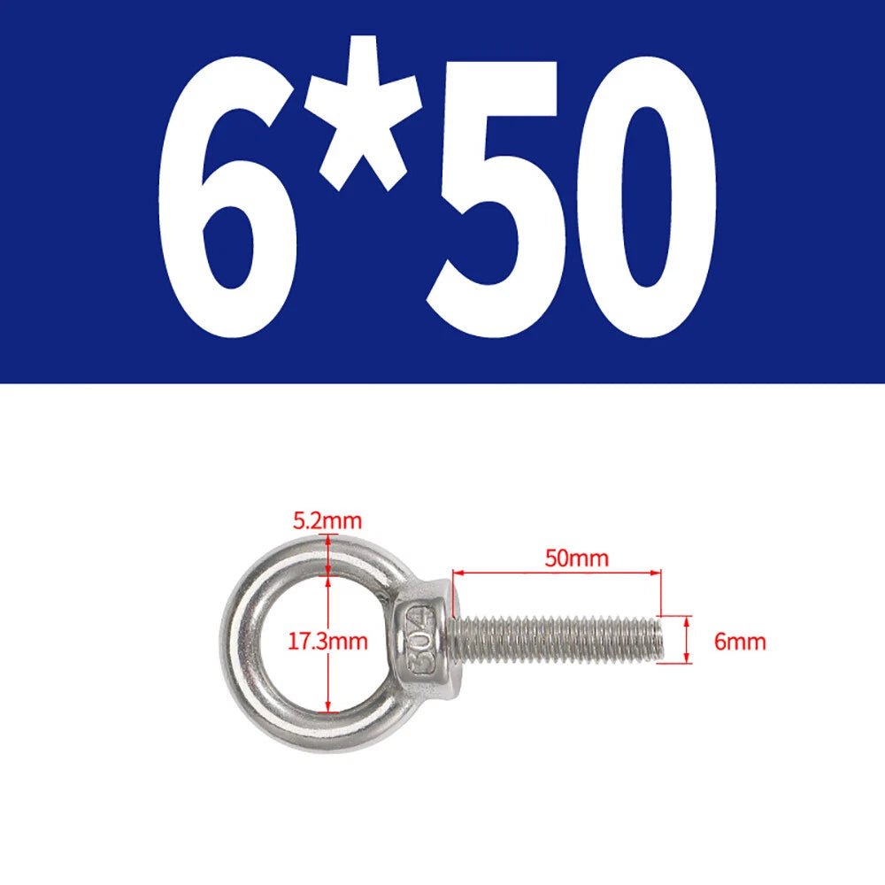 A2 Stainless Steel Lifting Eye Bolts DIN 580 — M3 M4 M5 M6 M8, 9mm–200mm - HomeDIYer