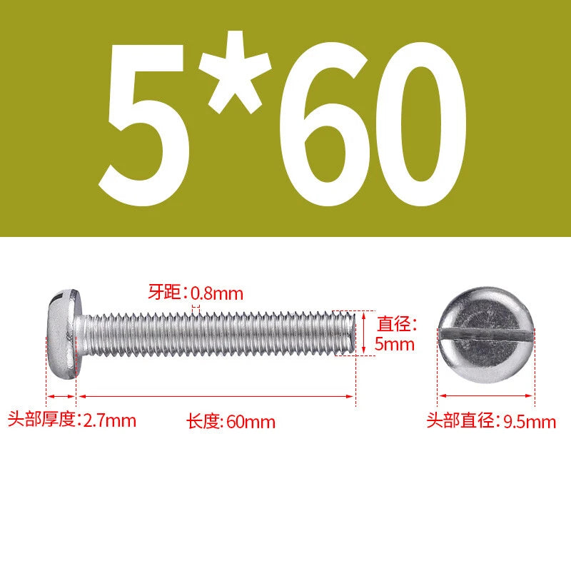 M4 M5 M6 M8 M10 A2 Stainless Steel Machine Screws - Slotted Pan Head Bolts DIN85