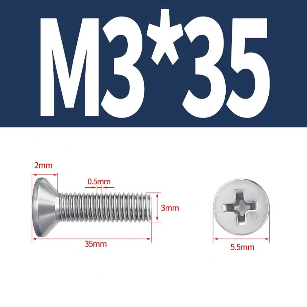 M2 to M8 A4 316 Stainless Steel Phillips Countersunk Screws DIN 965 Marine Grade