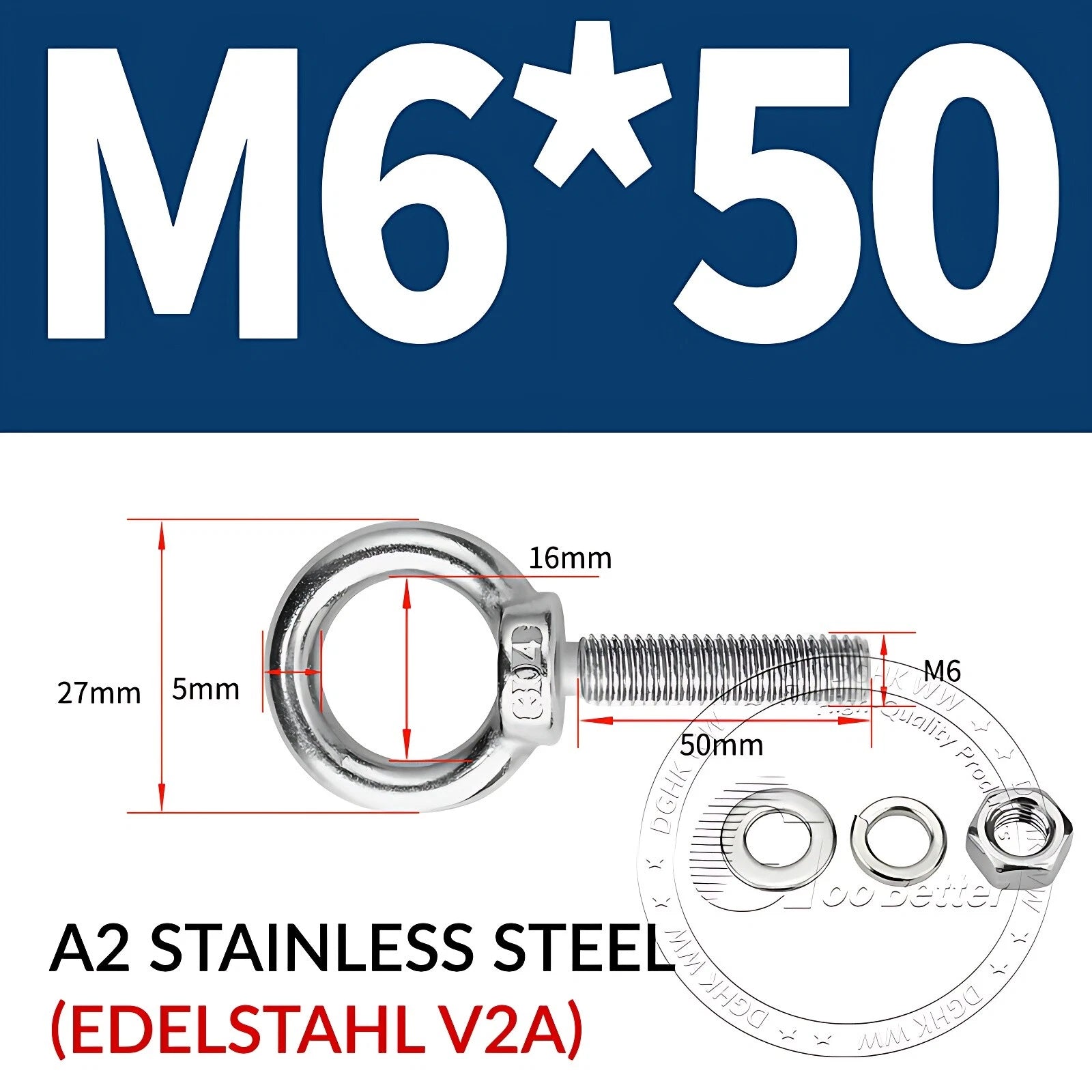 LIFTING EYE BOLTS NUTS & WASHERS A2 STAINLESS STEEL M3 M4 M5 M6 M8 M10 M12 - M30