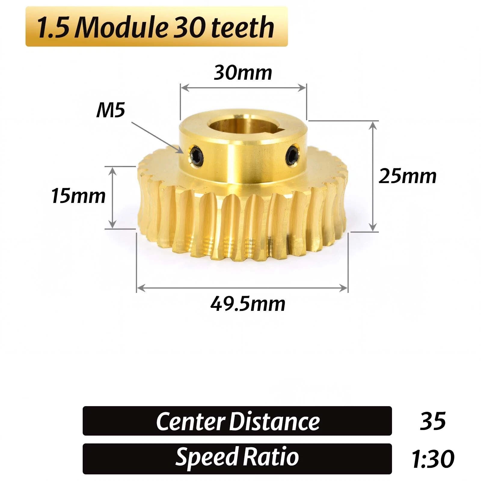 0.5/0.8/1/1.5 Module 20T to 60T Gear Copper Worm Wheel Gear & Worm Gear Shaft