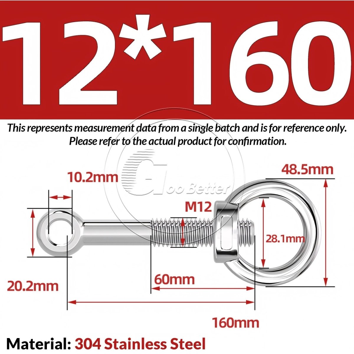 M10 M12 M14 Stainless Steel Eye Bolt & Eye Nut Set — A2 - 304, Threaded Lifting Ring - HomeDIYer