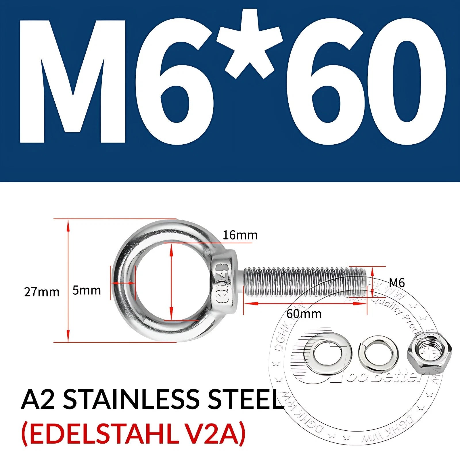 LIFTING EYE BOLTS NUTS & WASHERS A2 STAINLESS STEEL M3 M4 M5 M6 M8 M10 M12 - M30