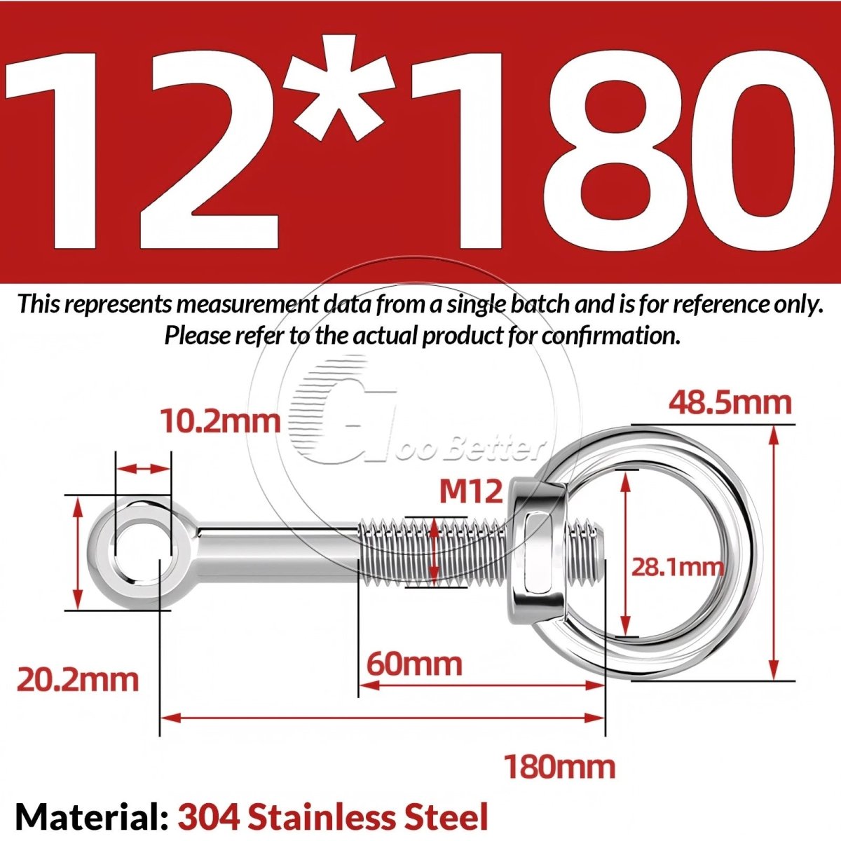 M10 M12 M14 Stainless Steel Eye Bolt & Eye Nut Set — A2 - 304, Threaded Lifting Ring - HomeDIYer