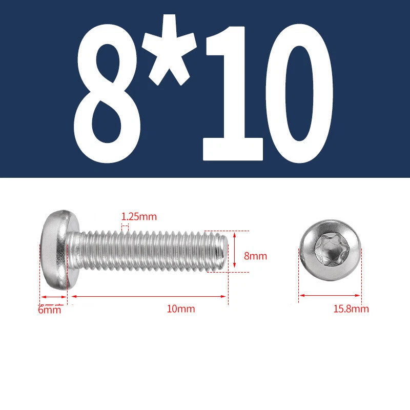 M6 M8 M10 A2 STAINLESS STEEL TORX PAN HEAD MACHINE SCREWS HEXOBULAR BOLTS