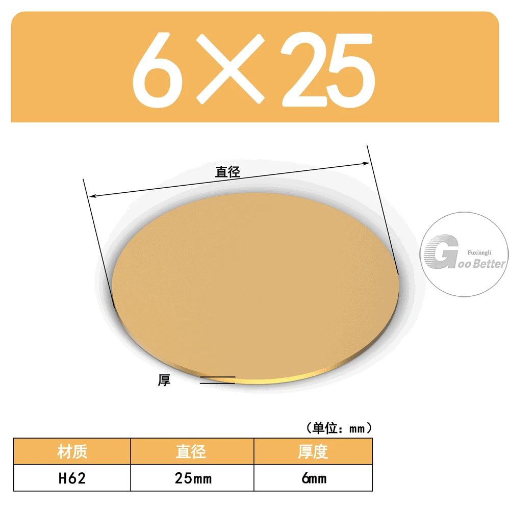 H62 Brass Solids Discs Blanks Metal Round Sheets OD10mm to 200mm Thick 5mm 6mm