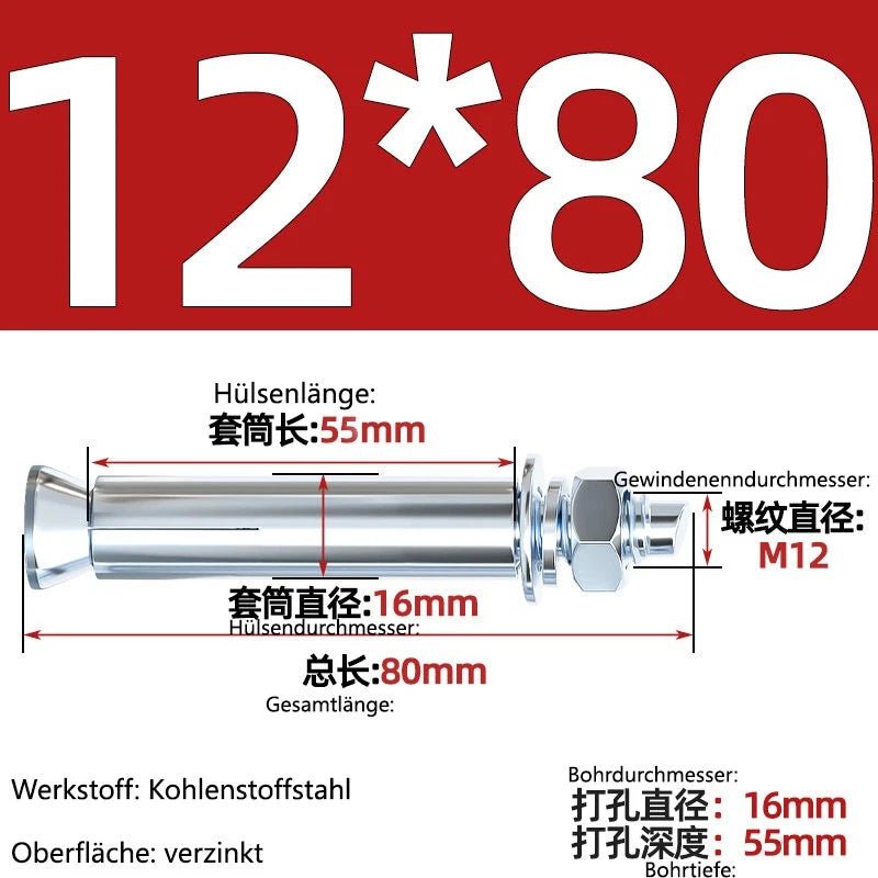 Sleeve Anchor Expansion Bolts for Concrete – Galvanised Carbon Steel M6 to M20 - HomeDIYer