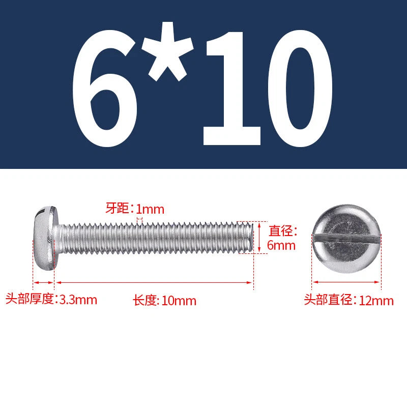 M4 M5 M6 M8 M10 A2 Stainless Steel Machine Screws - Slotted Pan Head Bolts DIN85