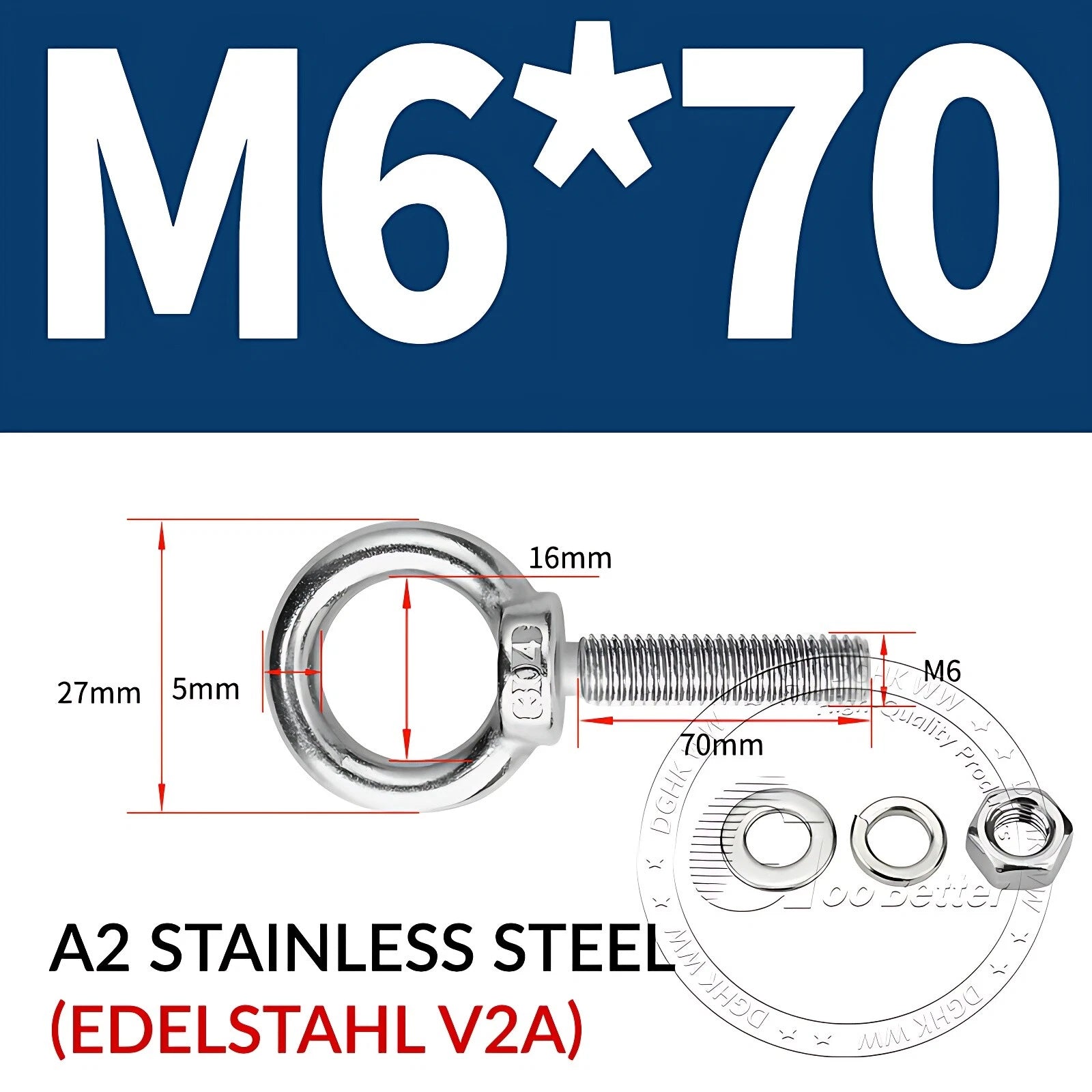 LIFTING EYE BOLTS NUTS & WASHERS A2 STAINLESS STEEL M3 M4 M5 M6 M8 M10 M12 - M30