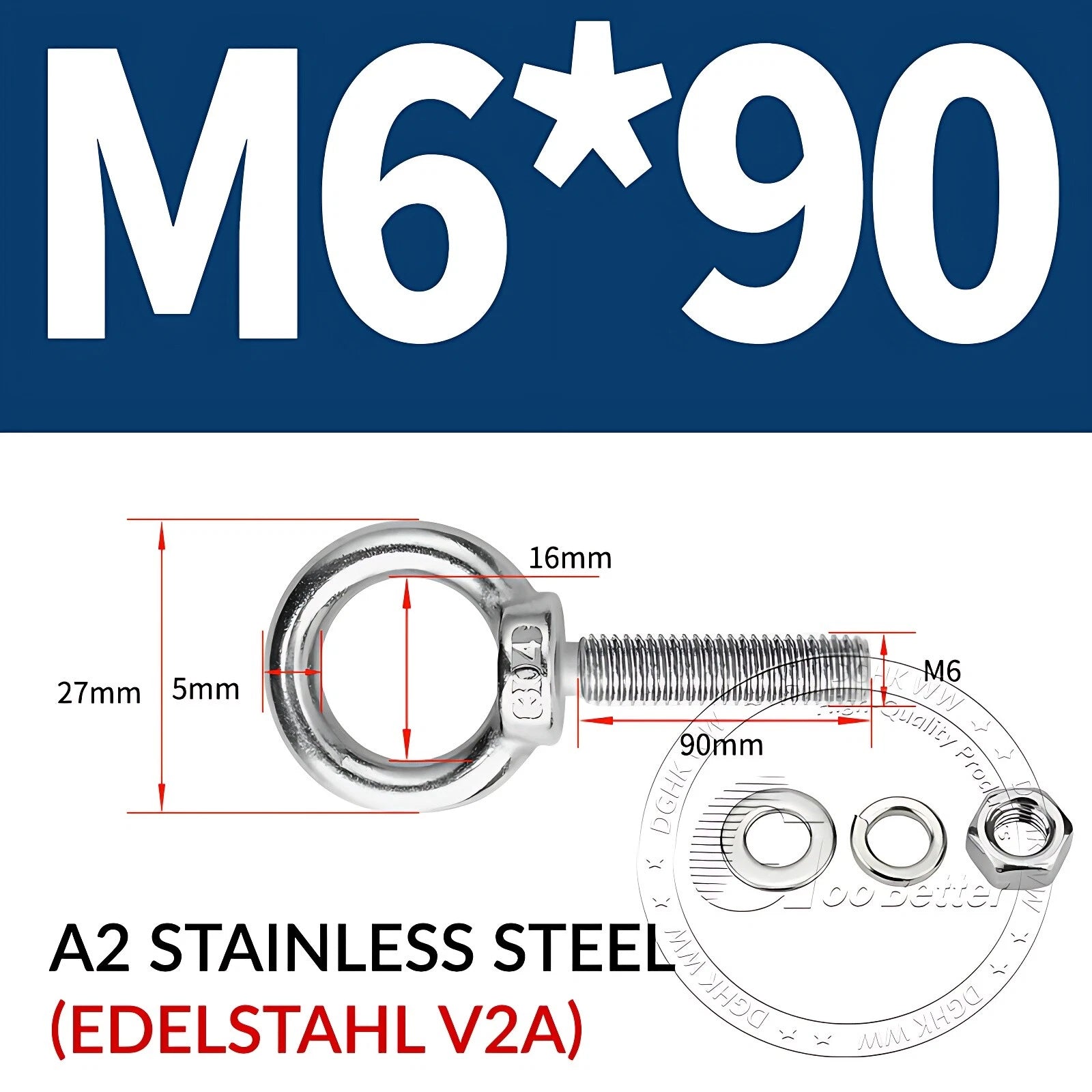 LIFTING EYE BOLTS NUTS & WASHERS A2 STAINLESS STEEL M3 M4 M5 M6 M8 M10 M12 - M30