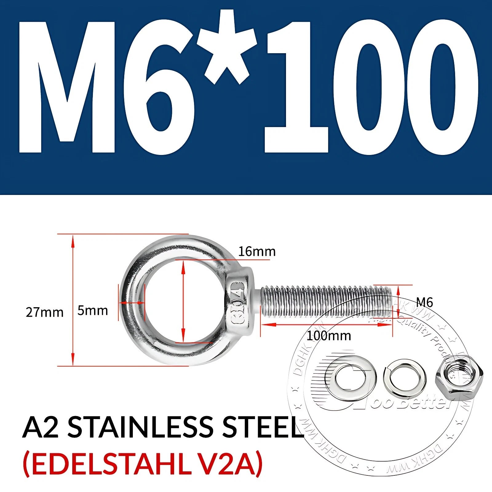 LIFTING EYE BOLTS NUTS & WASHERS A2 STAINLESS STEEL M3 M4 M5 M6 M8 M10 M12 - M30
