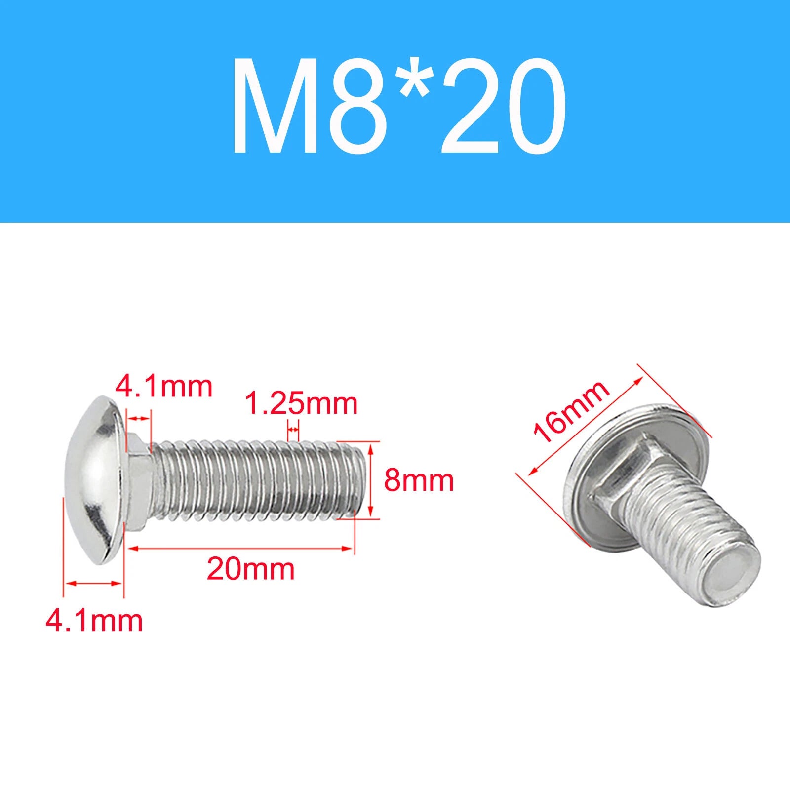 A2 Stainless Steel Carriage Bolts (Coach Bolts) — M3 M4 M5 M6 M8 M10 M12