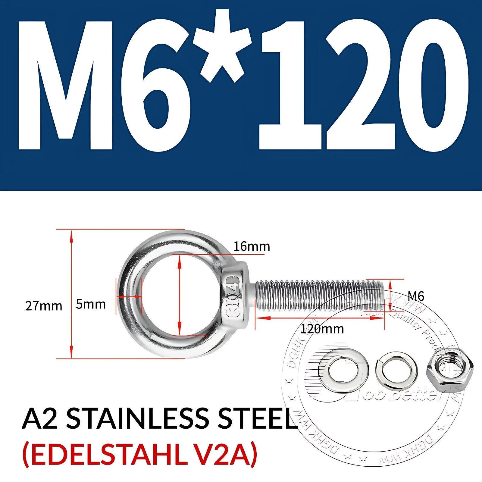 LIFTING EYE BOLTS NUTS & WASHERS A2 STAINLESS STEEL M3 M4 M5 M6 M8 M10 M12 - M30