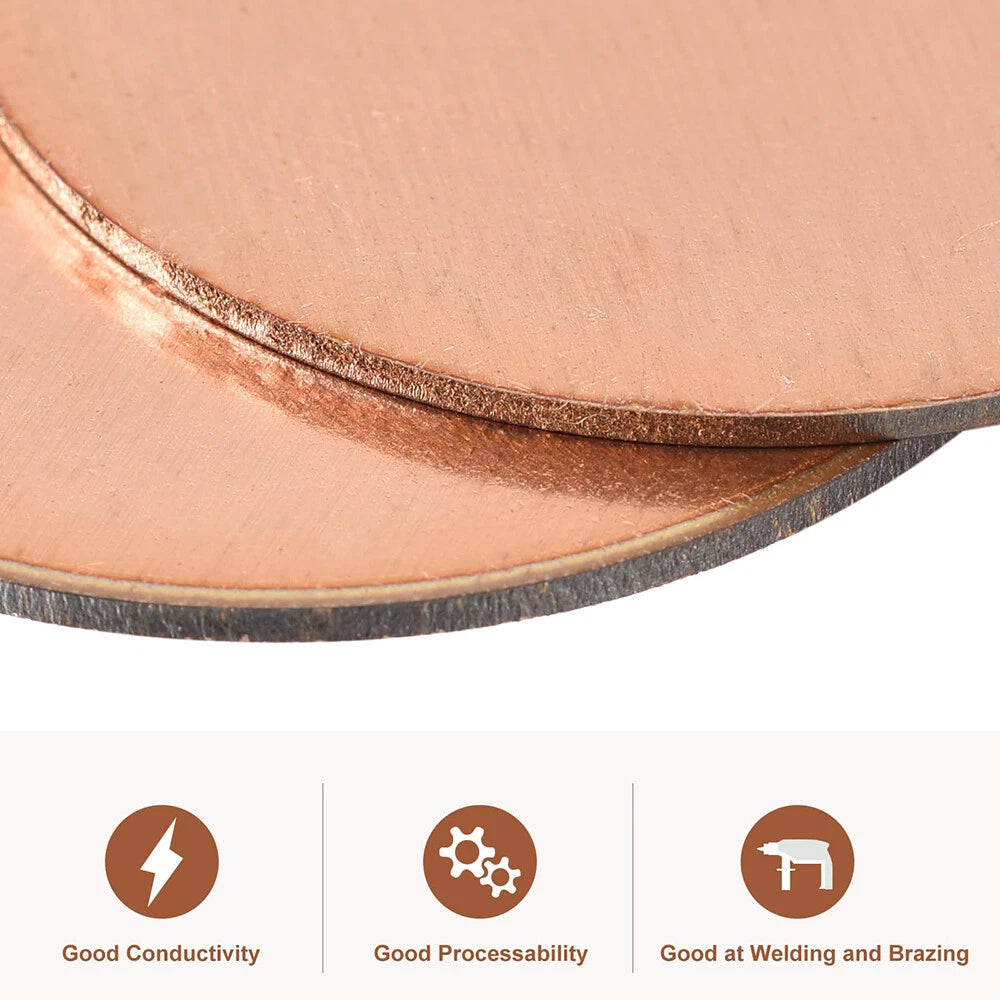 Solid Pure Copper Discs Blanks Round Plate Metal Sheet 0.5-5mm Thick 1-200mm Dia