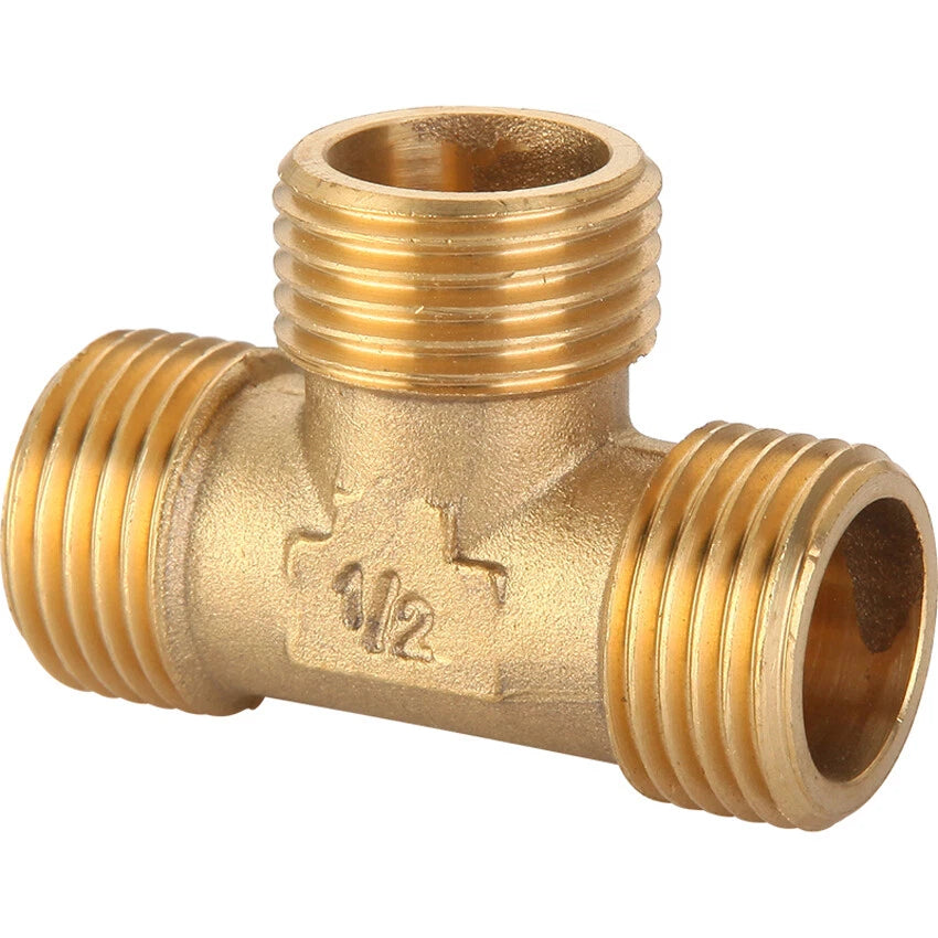 Brass BSP Tee Pipe Fitting — 1/2" to 1" Male & Female Thread T-Connector Adapter